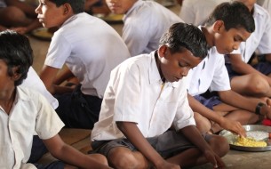Children having mid day meal provided by Akshaya Patra in bhilai